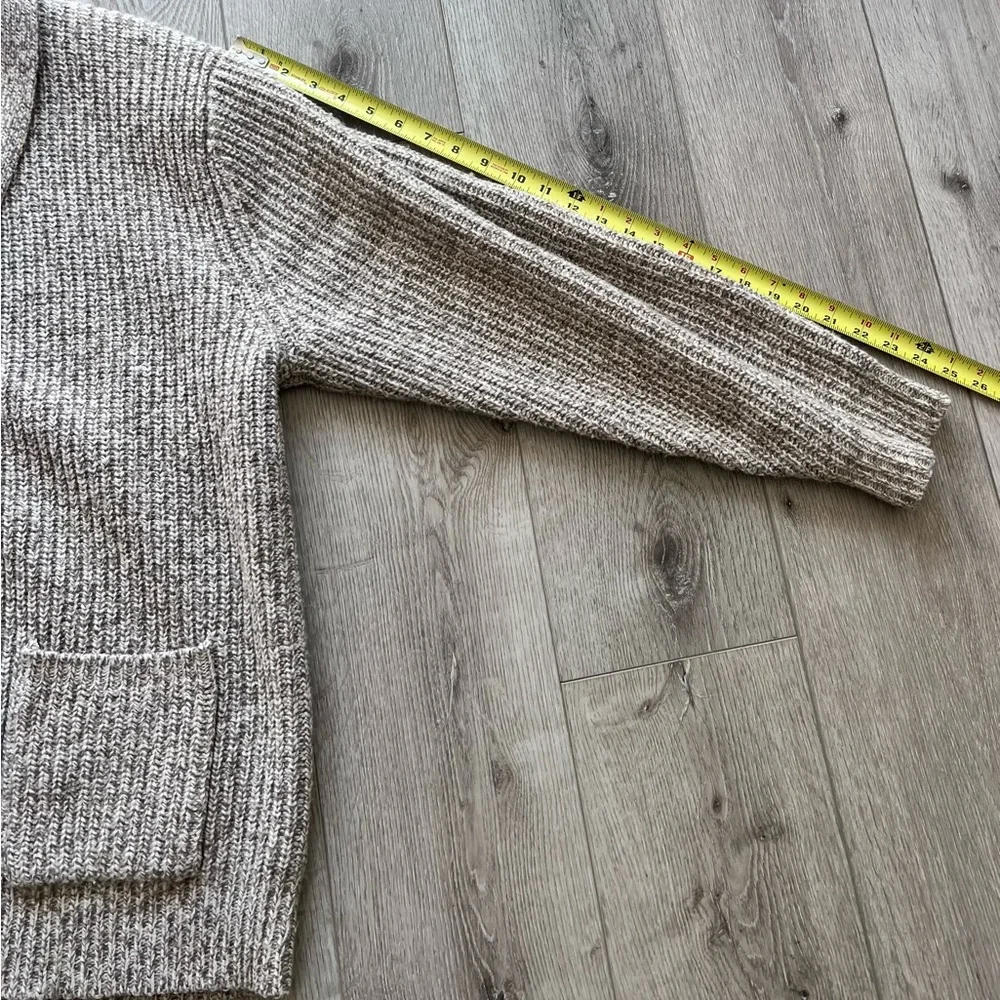 Orvis Men's Cardigan in Oatmeal with Brown Elbow Patches - Picture 3 of 4